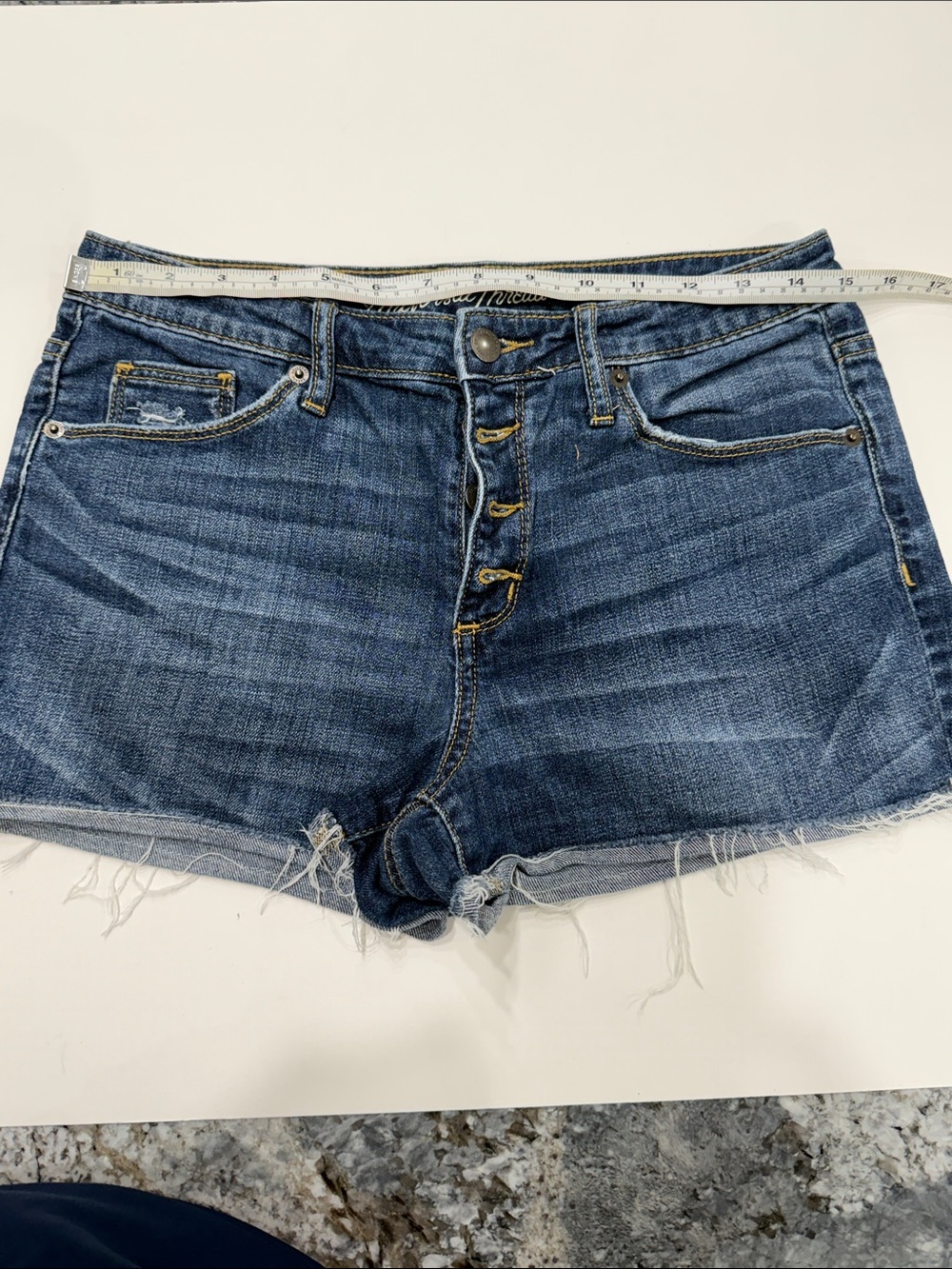 Universal Thread Women's Distressed Button-Fly Denim Shorts - Blue